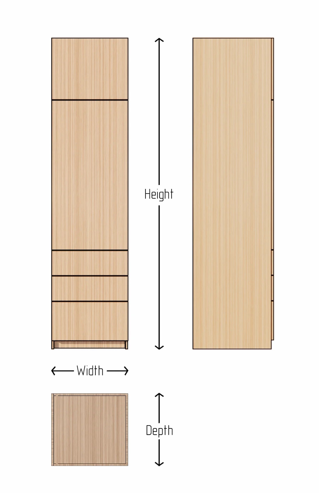 Wooden panel with labeled dimensions on a white background