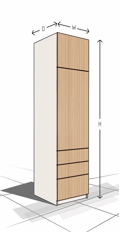 Cabinetry with dimensions labeled on a white background