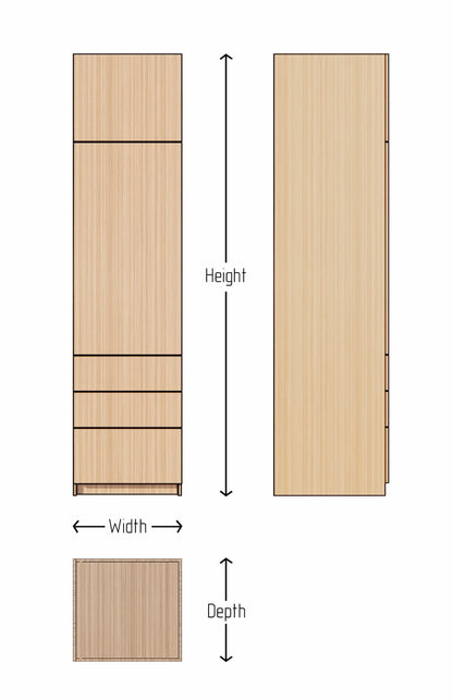 Wooden panel with labeled dimensions on a white background