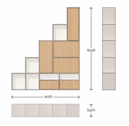 Diagram showing dimensions of a cabinet with labeled height, width, and depth.
